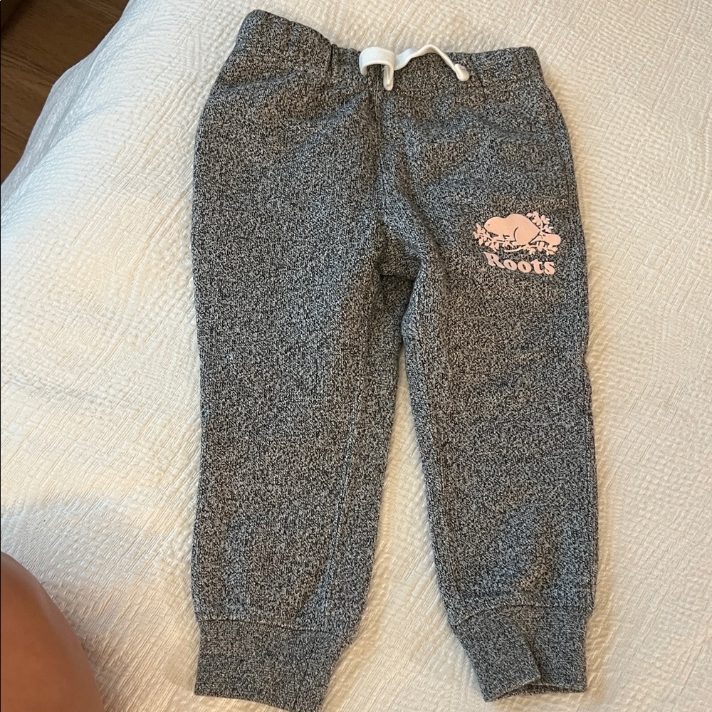 Roots Kids Charcoal Joggers with Pink Logo